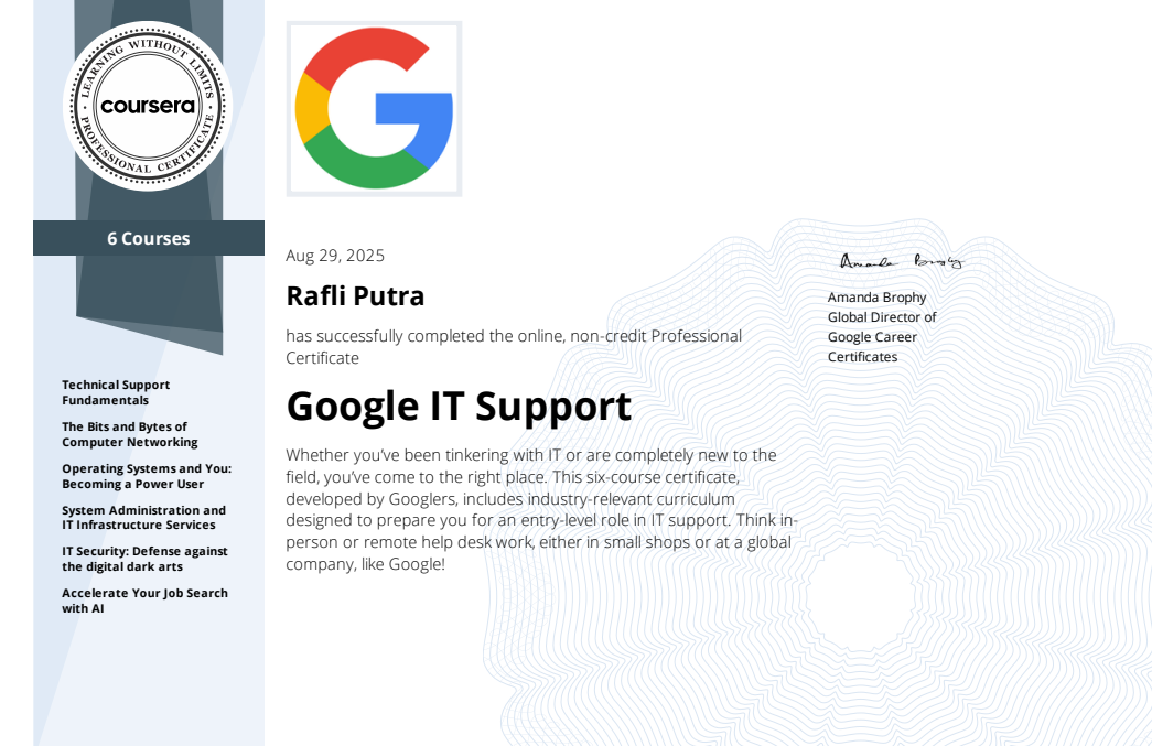 Google IT Support Professional Certificate